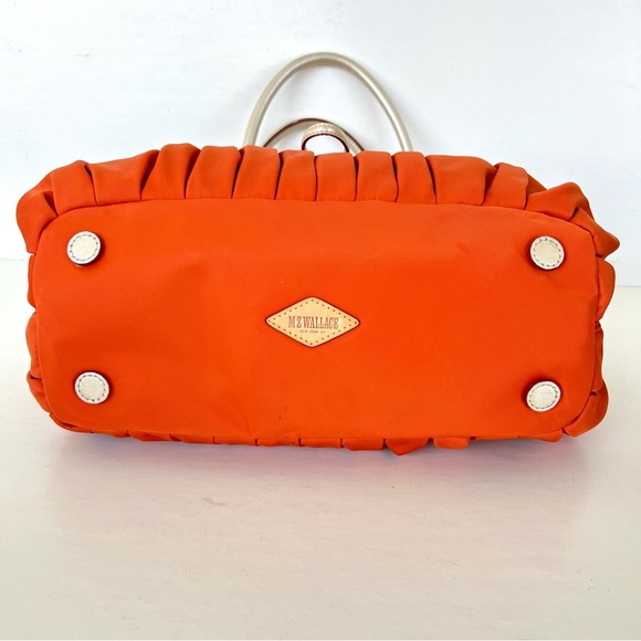 MZ WALLACE Bea Bedford Pleated Orange Nylon Gold Leather Trim Shoulder Bag Tote - Picture 9 of 16